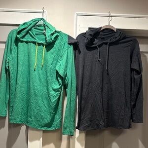 Bundle Hooded Lightweight Long Sleeve Tops in Green and Dark Gray